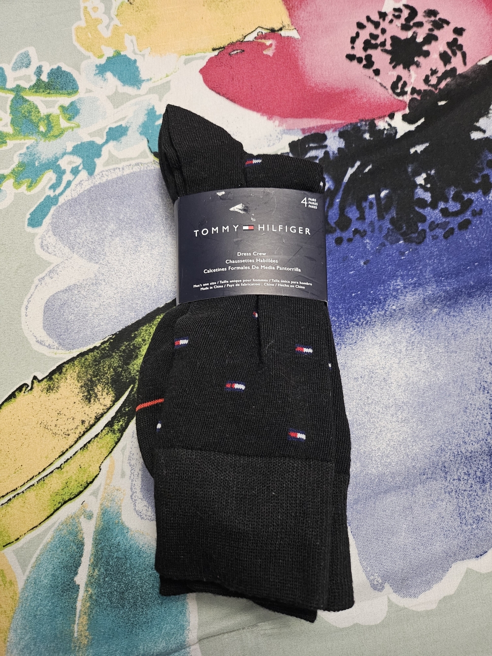 Tommy Hilfiger Black Dress Crew Socks with Tiny Red, White & Blue Accents